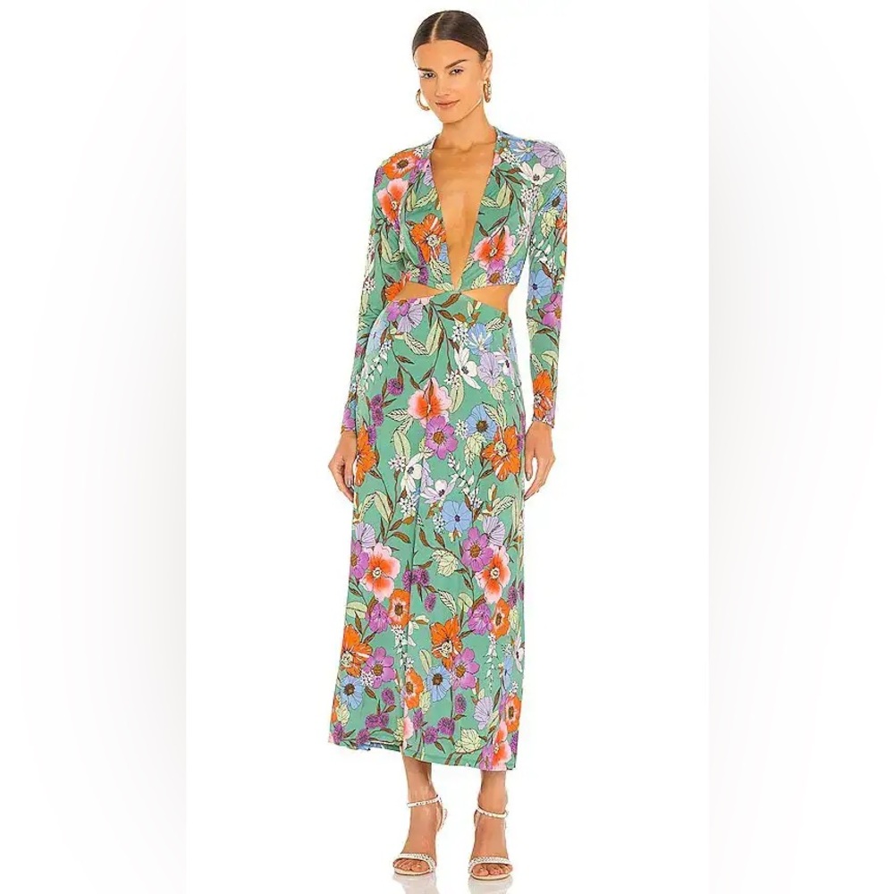 Floral Cutout Maxi Dress in Green